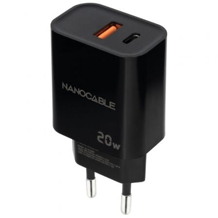 Cargador de Pared Nanocable 10.10.2008/ 1xUSB/ 1xUSB Tipo-C/ 20W/ Negro_0