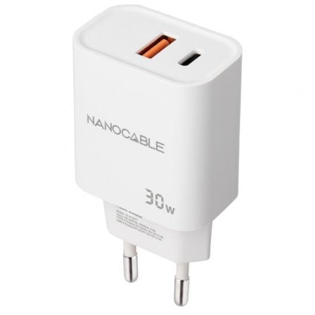 Cargador de Pared Nanocable 10.10.2011/ 1xUSB/ 1xUSB Tipo-C/ 30W/ Blanco_0