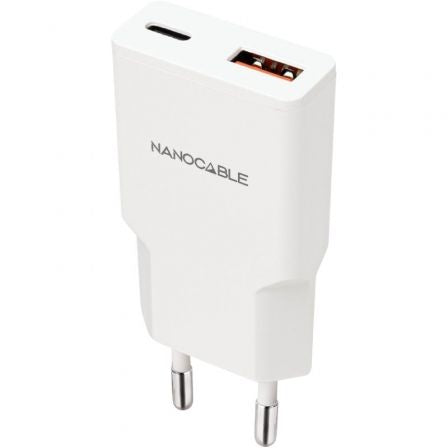 Cargador de Pared Nanocable 10.10.2022/ 1xUSB Tipo-C/ 1xUSB/ 20W/ Blanco_0