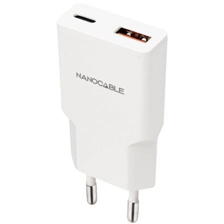 Cargador de Pared Nanocable 10.10.2028/ 1xUSB Tipo-C/ 1xUSB Macho/ 30W/ Blanco_0