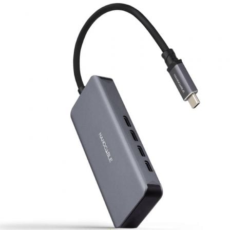 Hub USB Tipo-C Nanocable 10.16.4504/ 4xUSB Tipo-C/ Gris_0