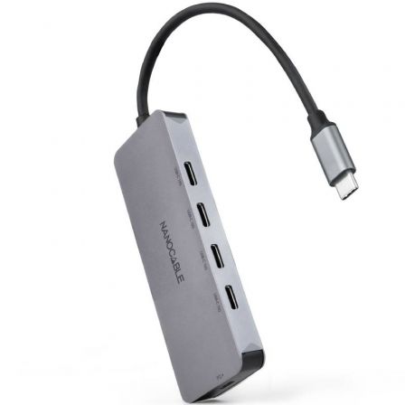 Hub USB Tipo-C Nanocable 10.16.4505/ 4xUSB Tipo-C/ 1xUSB Tipo-C DP/ Gris_0