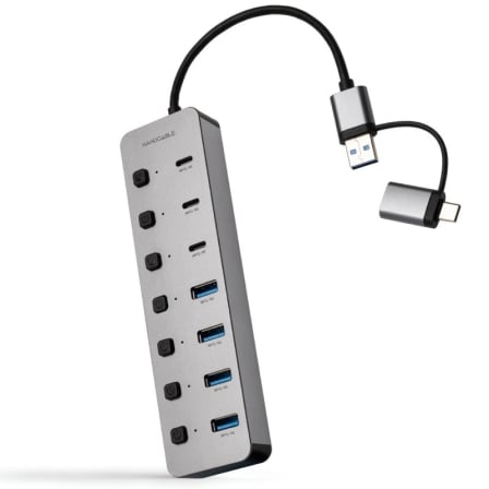 Hub USB + USB Tipo-C Nanocable 10.16.4510/ 4xUSB/ 3xUSB Tipo-C/ 1xUSB Tipo-C PD/ Gris_0