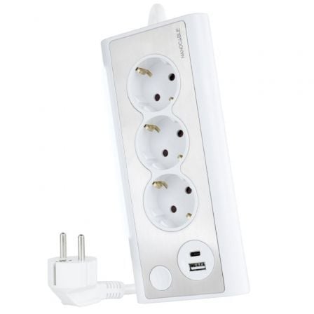 Regleta con Interruptor Nanocable 10.37.0013-W/ 3 Tomas de Corriente/ 1 USB/ 1 USB Tipo-C/ Cable 1.5m/ Blanca_0