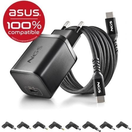Cargador de Portátil GaN NGS BUD65W-AS para Asus/ 1xUSB Tipo-C/ 65W/ Automático/ 8 Conectores/ Voltaje 5-20V_0