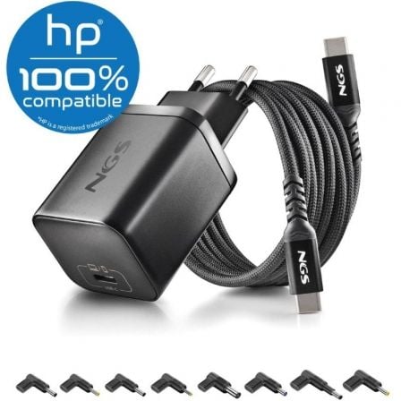 Cargador de Portátil GaN NGS BUD65W-H para HP/ 1xUSB Tipo-C/ 65W/ Automático/ 8 Conectores/ Voltaje 5-20V_0