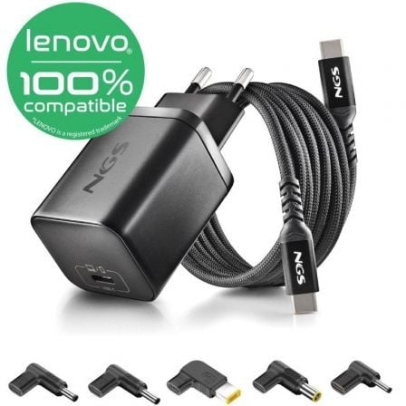 Cargador de Portátil GaN NGS BUD65W-L para Lenovo/ 1xUSB Tipo-C/ 65W/ Automático/ 5 Conectores/ Voltaje 5-20V_0