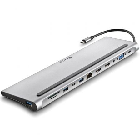 Docking USB Tipo-C NGS WonderDock12/ 3xUSB/ 2xHDMI/ 1xVGA/ 1xRJ45/ 1xLector de Tarjetas/ 1xJack 3.5/ 1xUSB Tipo-C PD/ Gris_0