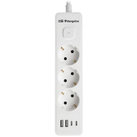 Regleta con Interruptor Orbegozo EN 3100/ 3 Tomas de Corriente/ 2 USB/ 2 USB Tipo-C/ Cable 1.4m/ Blanca_0