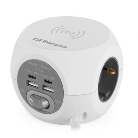 Regleta Orbegozo EN 4500 con Carga inalámbrica/ 3 Tomas de corriente/ 2 USB - 2 USB Tipo C/ Cable 1.5m/ Blanca y Gris_0