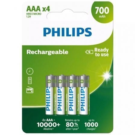Pack de 4 Pilas AAA Philips R03B4A70/10/ 1.2V/ Recargables_0