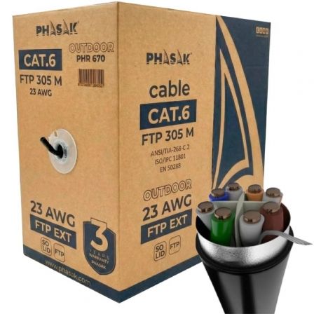 Bobina de Cable RJ45 FTP Phasak PHR 670 Cat.6/ 305m/ Gris Oscuro_0