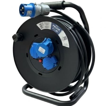 Regleta enrollable Phasak BN 3478/ 2 Tomas de corriente/ 1 Enchufe industrial 2P+TT/ Cable 40m/ Negro y Azul_0