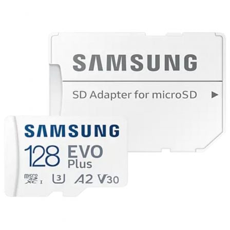 Tarjeta de Memória Samsung EVO Plus 2023 128GB microSD XC/ Classe 10/ 160MBs/ Adaptador