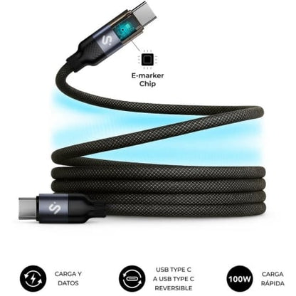 Cable USB 2.0 Tipo-C Subblim PowerMag Led/ USB Tipo-C Macho - USB Tipo-C Macho/ Hasta 100W/ 480Mbps/ 2m/ Negro_0