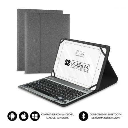 Funda con Teclado Subblim Keytab Pro Bluetooth para Tablets de 10.1"-10.8"/ Gris_0