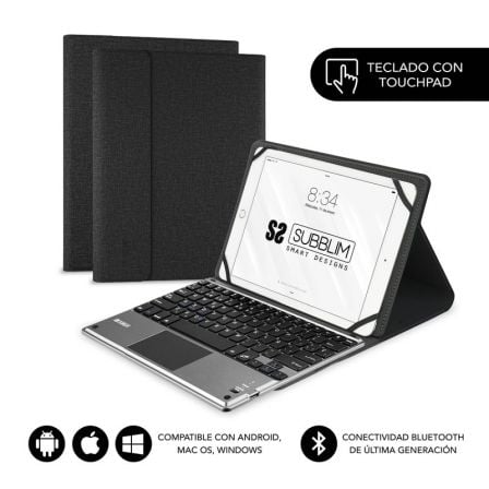 Funda con Teclado Subblim Keytab Pro Bluetooth Touchpad para Tablets de 10.1"-10.8"/ Negra_0