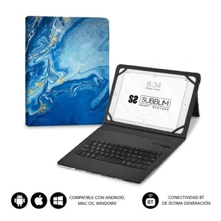 Funda con Teclado Subblim Keytab Pro Bluetooth para Tablets de 9"-11"/ Marmol Azul_0