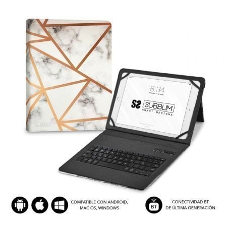 Funda con Teclado Subblim Keytab Pro Bluetooth para Tablets de 9"-11"/ Marmol Blanco_0