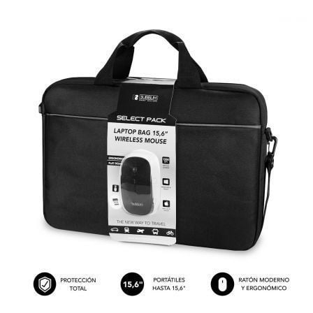 Maletín + Ratón Inalámbrico Subblim Select Pack para Portátiles hasta 15.6"/ Cinta para Trolley/ Negro_0