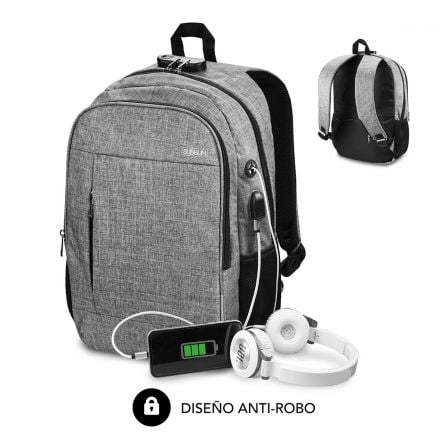Mochila Subblim Urban Lock para Portátiles hasta 16"/ Puerto USB/ Antirrobo/ Gris_0