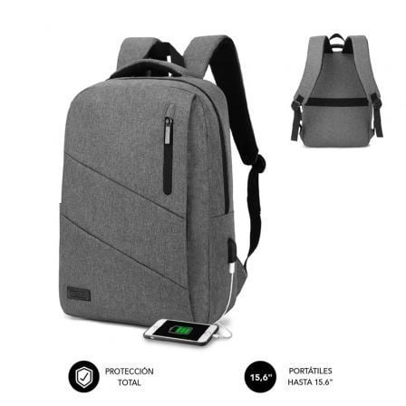 Mochila Subblim City Backpack para Portátiles hasta 15.6"/ Puerto USB/ Gris_0