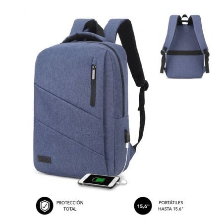 Mochila Subblim City Backpack para Portátiles hasta 15.6"/ Puerto USB/ Azul_0