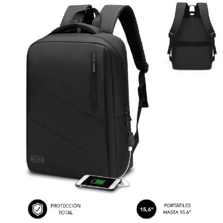 Mochila Subblim City Backpack para Portátiles hasta 15.6"/ Puerto USB/ Negra_0