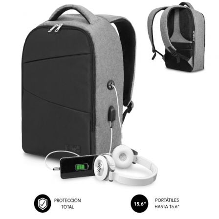 Mochila Subblim Secure V2 AP para Portátiles hasta 15.6"/ Puerto USB/ Antirrobo/ Gris_0
