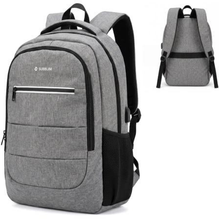 Mochila Subblim City Plus 26L Backpack para Portátiles hasta 16"/ Puerto USB/ Repelente al agua/ Reflectante/ Cinta para Trolley/ Gris_0