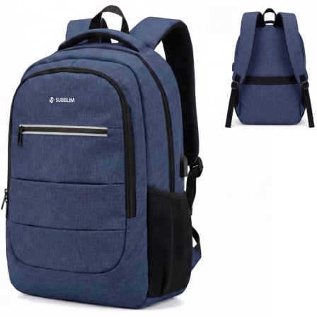 Mochila Subblim City Plus 26L Backpack para Portátiles hasta 16"/ Puerto USB/ Repelente al agua/ Reflectante/ Cinta para Trolley/ Azul_1