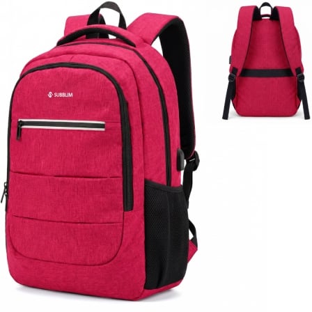 Mochila Subblim City Plus 26L Backpack para Portátiles hasta 15.6"/ Puerto USB/ Repelente al agua/ Reflectante/ Cinta para Trolley/ Roja_1