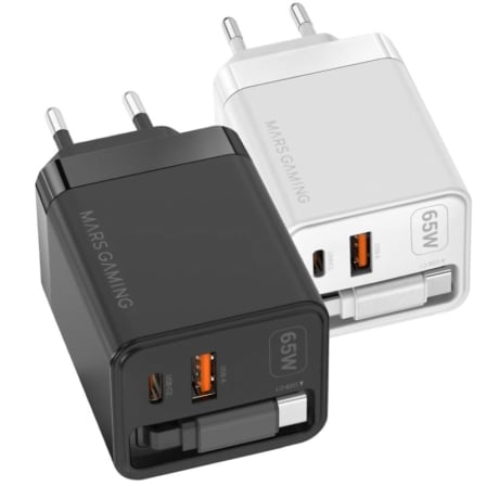 Cargador de Pared GaN Mars Gaming MD-GAN65R/ 1xUSB Tipo-C/ 1xUSB/ 65W/ Negro_0