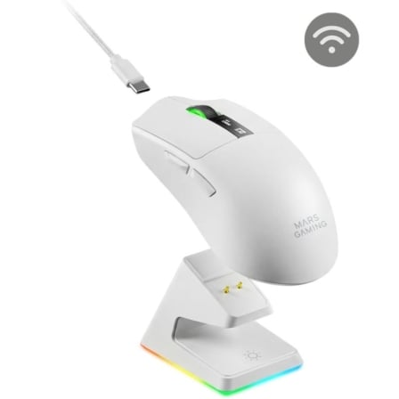 Ratón Gaming Inalámbrico Mars Gaming MMW-Elite/ Batería Recargable/ Hasta 20000 DPI/ Blanco_0