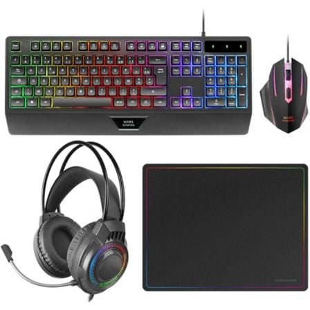 Pack Gaming Mars Gaming MCP124PROES/ Teclado + Ratón Óptico + Auriculares + Alfombrilla_0