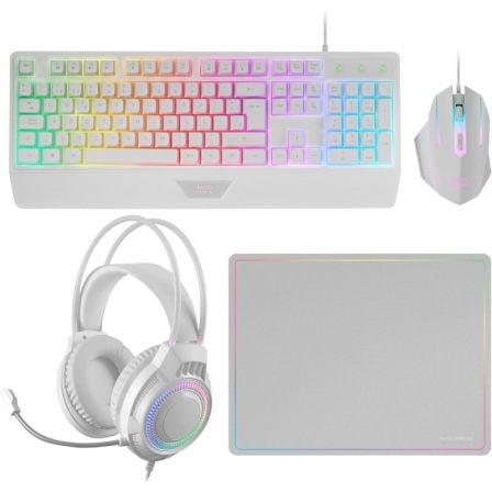 Pack Gaming Mars Gaming MCP124PROWES/ Teclado + Ratón Óptico + Auriculares + Alfombrilla/ Blanco_0