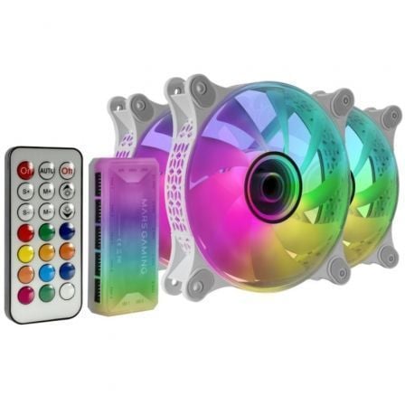 Pack 3 Ventiladores Mars Gaming MF-3DKITW/ 12cm + HUB + Mando a Distancia/ ARGB/ Blanco_0