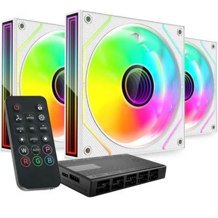 Pack 3 Ventiladores Mars Gaming MF-3DPROKIT/ 12cm + HUB + Mando a Distancia/ ARGB/ Blanco_0