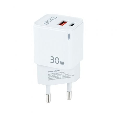 Cargador de Pared TooQ TQWC-GANQCPD30WT/ 1xUSB Tipo-C/ 1xUSB/ 30W_0