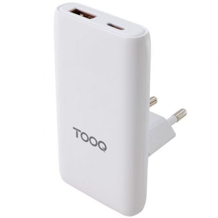 TooQ Cargador de viaje Tipo C y Tipo A, GaN 65W, USB-C/PD + USB-A/QC, Blanco_0