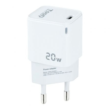 Cargador de Pared TooQ TQWC-PD20WT/ 1xUSB Tipo-C/ 20W/ Blanco_0