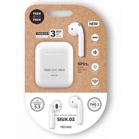 Auriculares Bluetooth Tech One Tech SIUX.02 TEC1402/ con estuche de carga/ Autonomía 6h/ Blancos_0