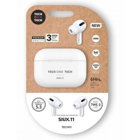 Auriculares Bluetooth Tech One Tech SIUX.11 TEC1411/ con estuche de carga/ Autonomía 6h/ Blancos_0
