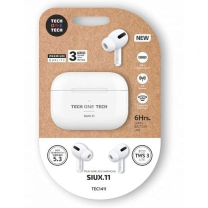 Auriculares Bluetooth Tech One Tech SIUX.11 TEC1411/ con estuche de carga/ Autonomía 6h/ Blancos_0