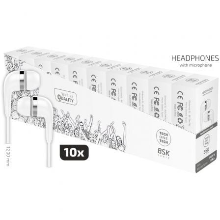 Pack 10 Auriculares Intrauditivos Tech One TEC2955/ con Micrófono/ Jack 3.5/ Blancos_0