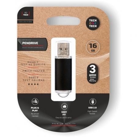 Pendrive 16GB Tech One Tech Basic USB 2.0/ Negro_0
