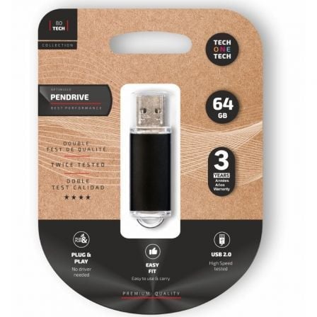Pendrive 64GB Tech One Tech Basic USB 2.0/ Negro_0