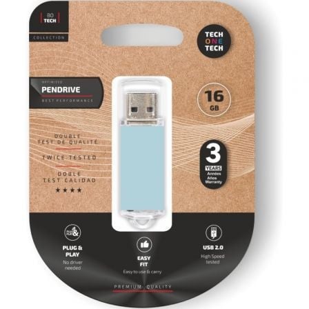 Pendrive 16GB Tech One Tech Basic USB 2.0/ Azul Cielo_0