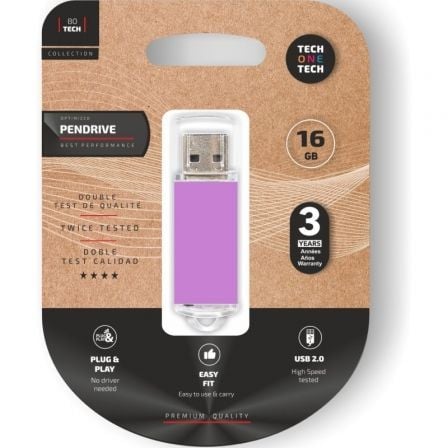Pendrive 16GB Tech One Tech Basic USB 2.0/ Purpura Claro_0