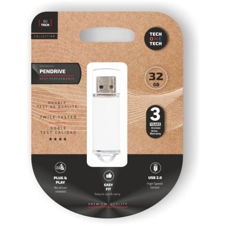 Pendrive 32GB Tech One Tech Basic USB 2.0/ Blanco_0